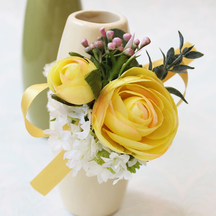 Bright Yellow Wedding Flowers Forset Fairy Bridesmaid Wrist Corsage Outstanding Groomman Boutonniere ZHF06