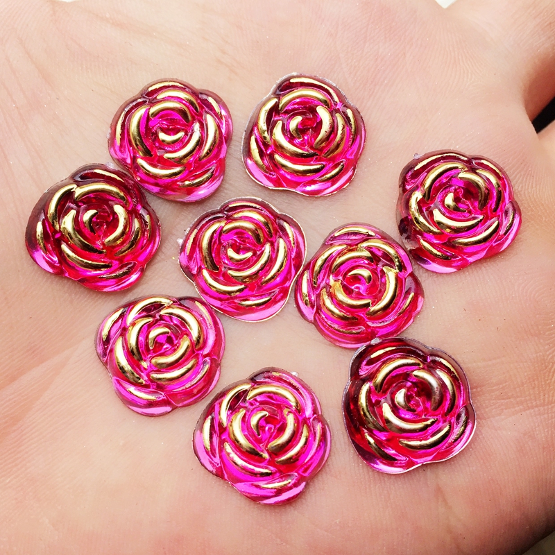 40 stk 15mm rose blomst harpiks krystal sten flatback rhinestone knap til diy håndværk tøj dekoration  -a40: A403