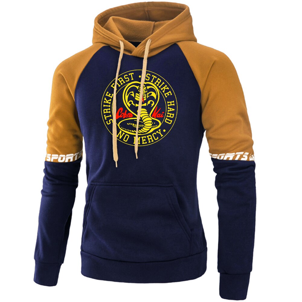 Truien Cobra Kai Persoonlijkheid Patronen Raglan Hoodie Mannelijke Street Mens Hoodies Losse Punk Sweatshirts: navy camel / L