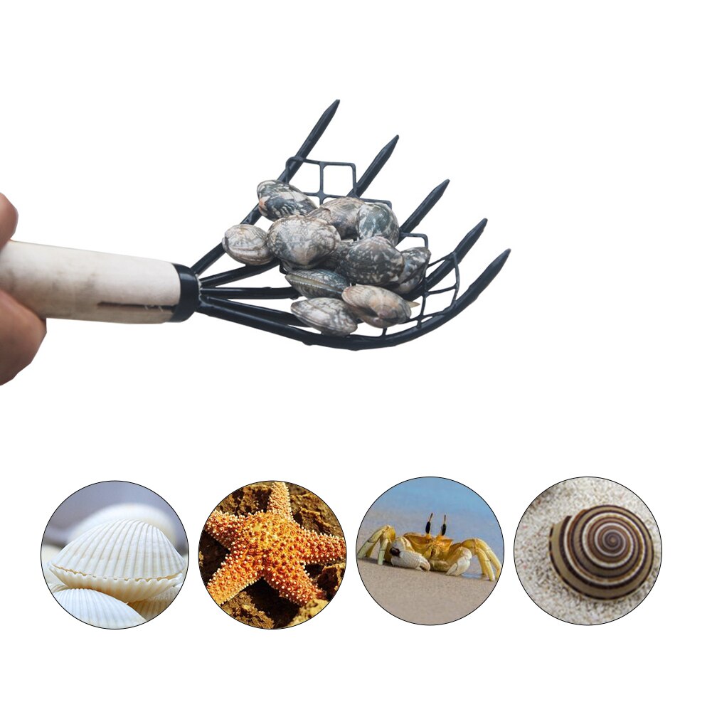 Clam Rake With Net 5 Claw Wood Handle Rake Shell Digging Tool Dig Seafood Accessories Rake Escarificador De Cesped Rastrillo