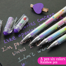 4 pcs/set Rainbow pen Six in one 6 colors gel Pen School Office Supplies stationery learning supplie child Marking pen