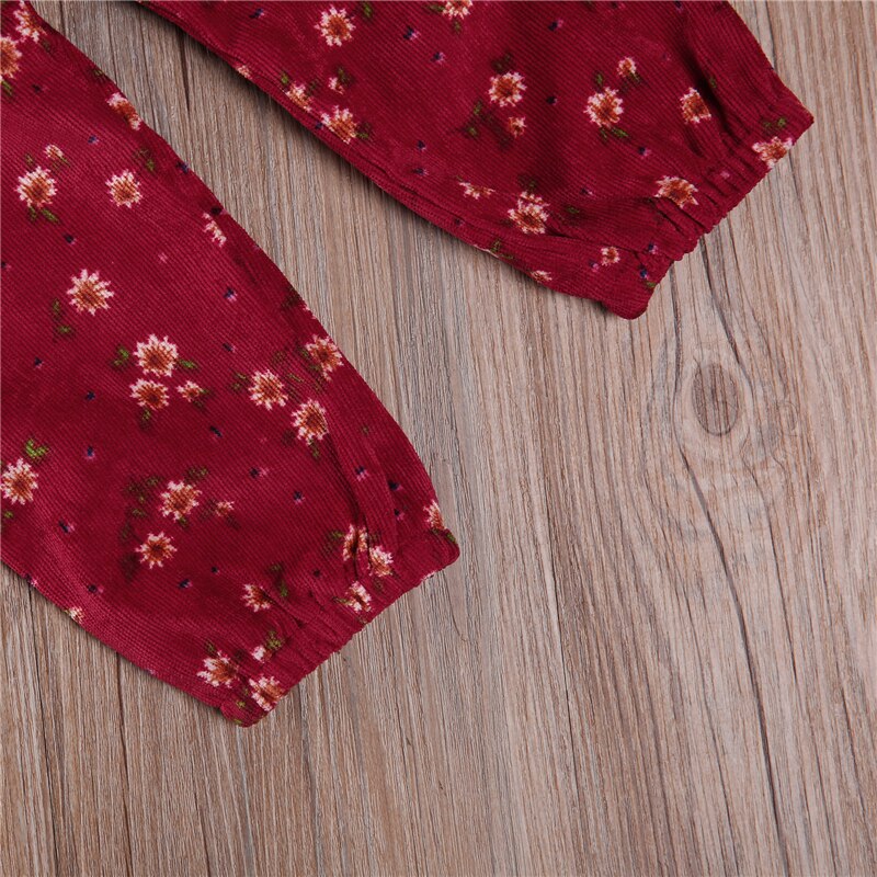 Pantalones de pana para niña, pantalón adelgazante con estampado de flores, ropa con lazos, pantalón holgado para niña pequeña