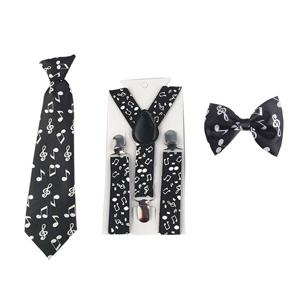 3PCS boys girls Children Kids suspensorio butterfly BowTie Bowknot Tie Necktie suspenders Set For Wedding Party Speech TR0004: Black and White note