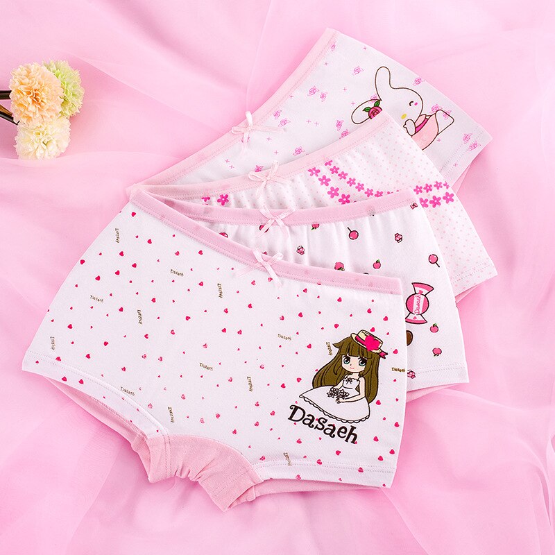 Sous-vêtements pour filles grands enfants | Culottes en coton, pantalons de fille quatre angles, shorts de bébé, Tobani 4 pièces: G8171 / 5