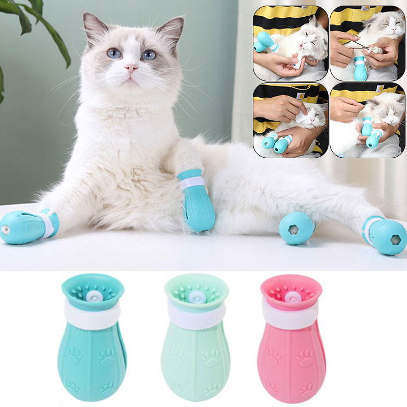 Siliconen Kat Voet Covers Grooming Supplies Baden Anti-Kras Schoen Katten Verstelbare Laarzen Bad Wassen Claw Paw Cover Protector