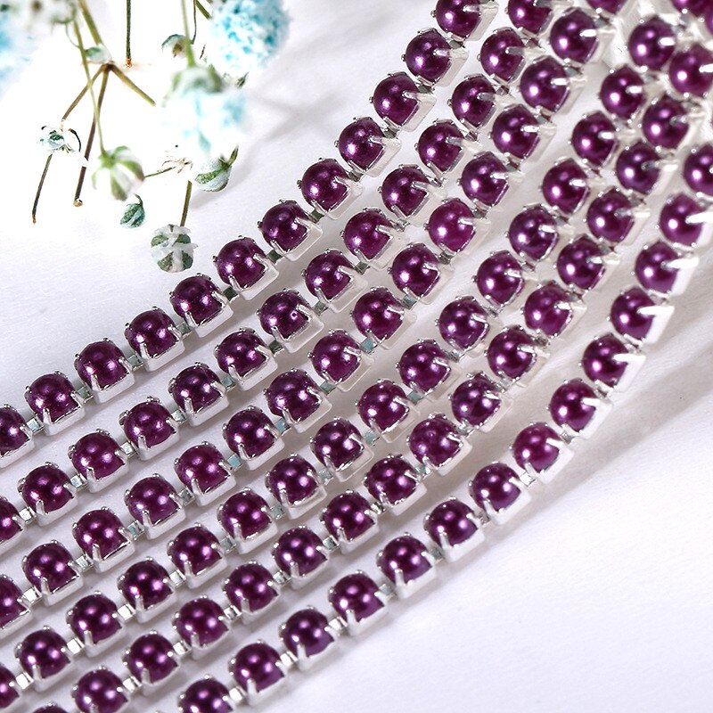 2Mm Crystal Pearl Rhinestone Chain Silver Base Cup Parel Ketting Voor Naaien Diy Kledingstuk Accessoires Trim: 2mm-1 yard / Amethyst