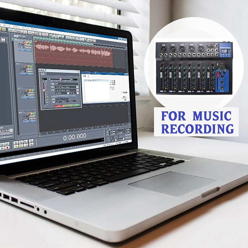 Bluetooth Portable Audio Mixer W/USB DJ Sound Mixing Console MP3 Jack 7 Channel Karaoke 48V Amplifier Karaoke(EU Plug)