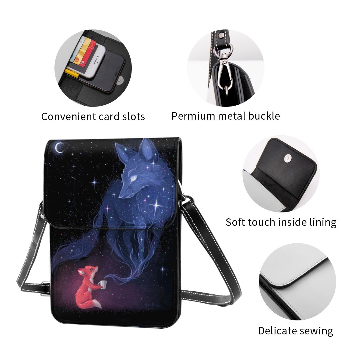 himmlisch Fuchs Schulter Tasche Mond Sterne Nacht Ich bin Freien Leder praktisch Tasche Frau Groß Lustige Taschen