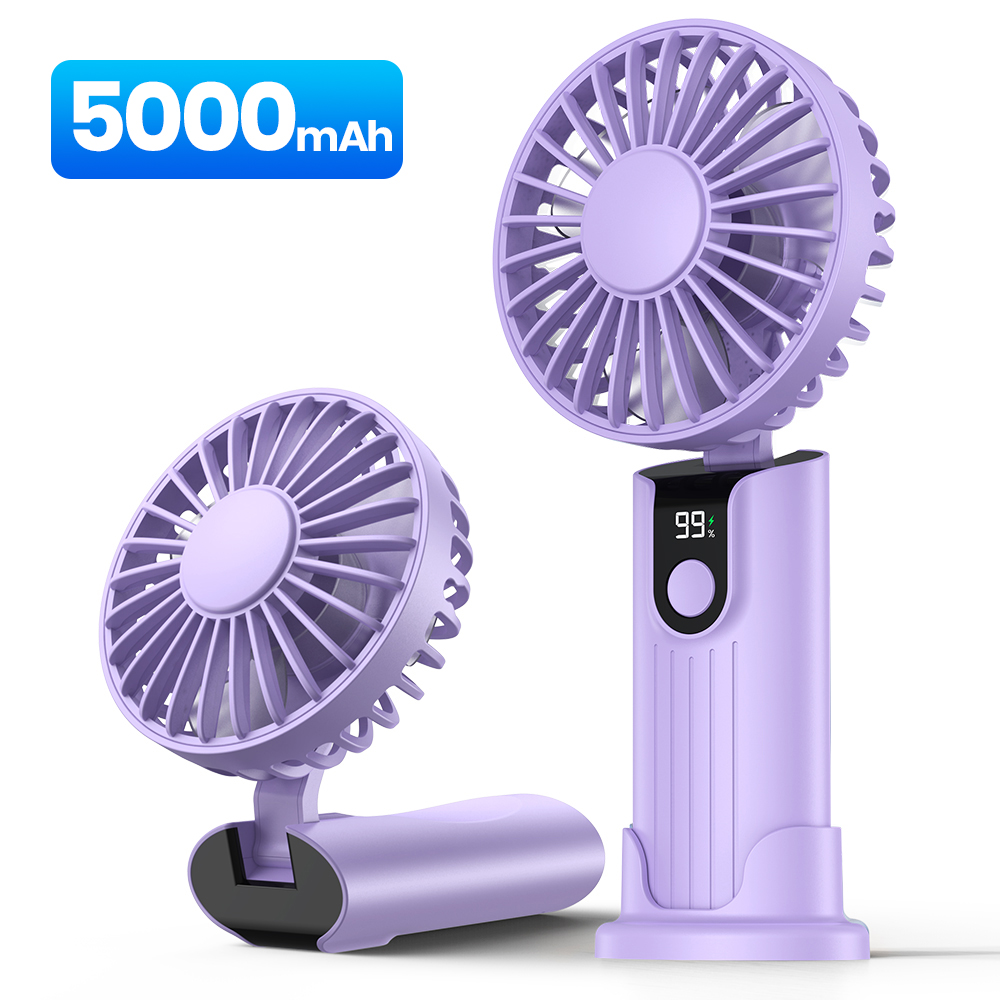 Topk 5000Mah Mini Draagbare Ventilator Usb Oplaadbare Draagbare Ventilator, Kleine Zakventilator 3 Snelheden Met Lanyard & Basis, Usb Bureauventilator Opvouwbaar: Blauw