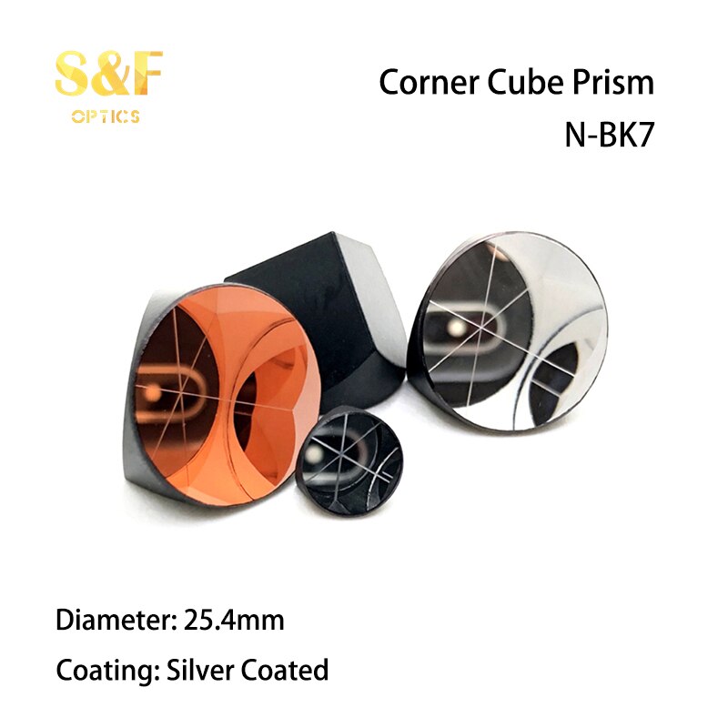 S &amp; F BK7 Zilver Gecoat 1Inch Hoek Kubus Prisma, Plated 25.4Mm Trihedral Retroreflector, 5 Arc Secs Terugkeer Beam