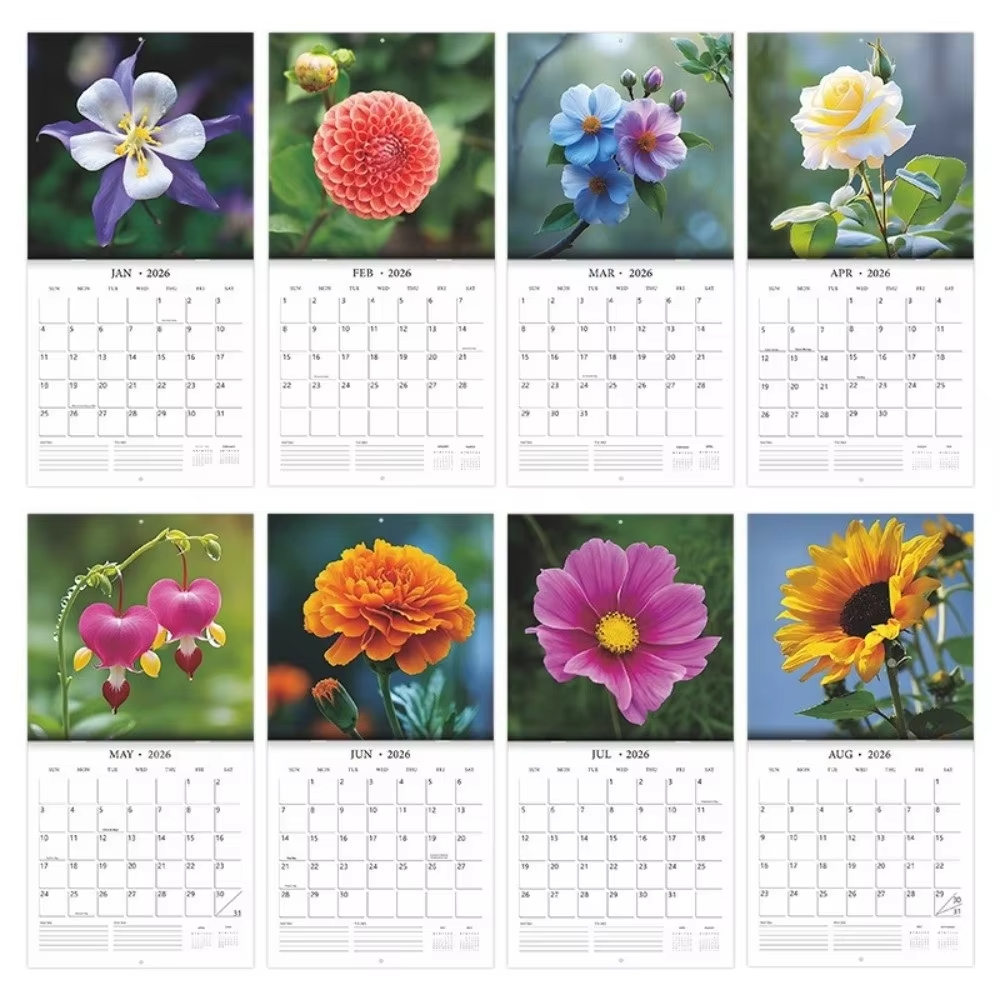 Flowers Themed Wall Calendar Thick Paper Wall Hanging 12 Month Calendar Decorative Floral Calendar Office Use