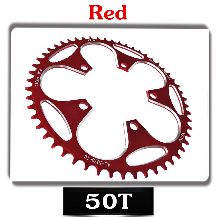 Vxm racefiets 110 bcd crank 50t 52t 54t 56t 58t kettingblad legering ultralicht klim power kettingblad plaat fietsonderdelen: 50t rode