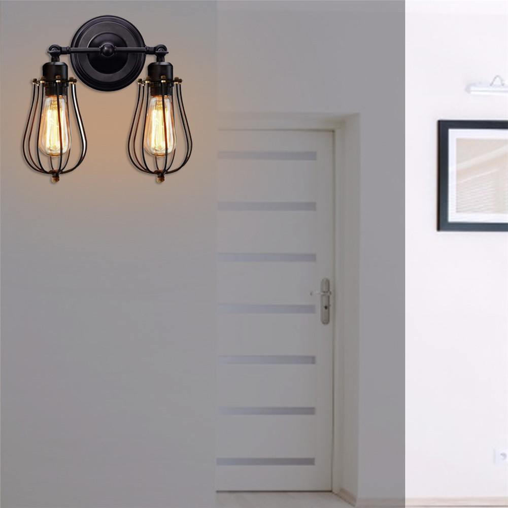 Industriële Vintage Stijl LED Dubbele Wandlamp Kooi Verstelbare Ijzeren Muur Licht Lampenkap Voor Slaapkamer Gangpad Licht Trap