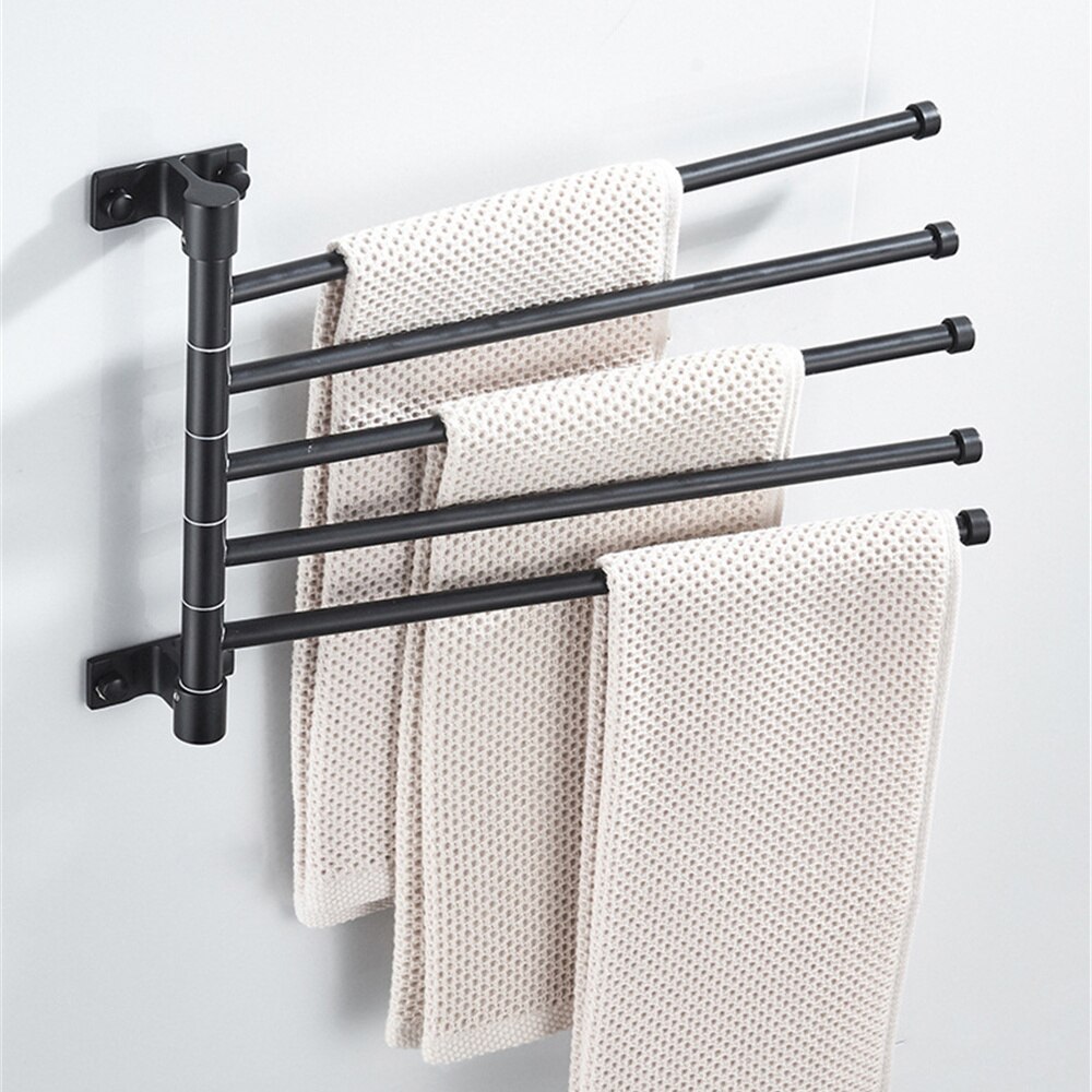 180° Swivel Towel Bar Bathroom Wall Mounted Removable Towels Storage Rack Punch-free Strong Load-bearing Laundry Drying Shelves