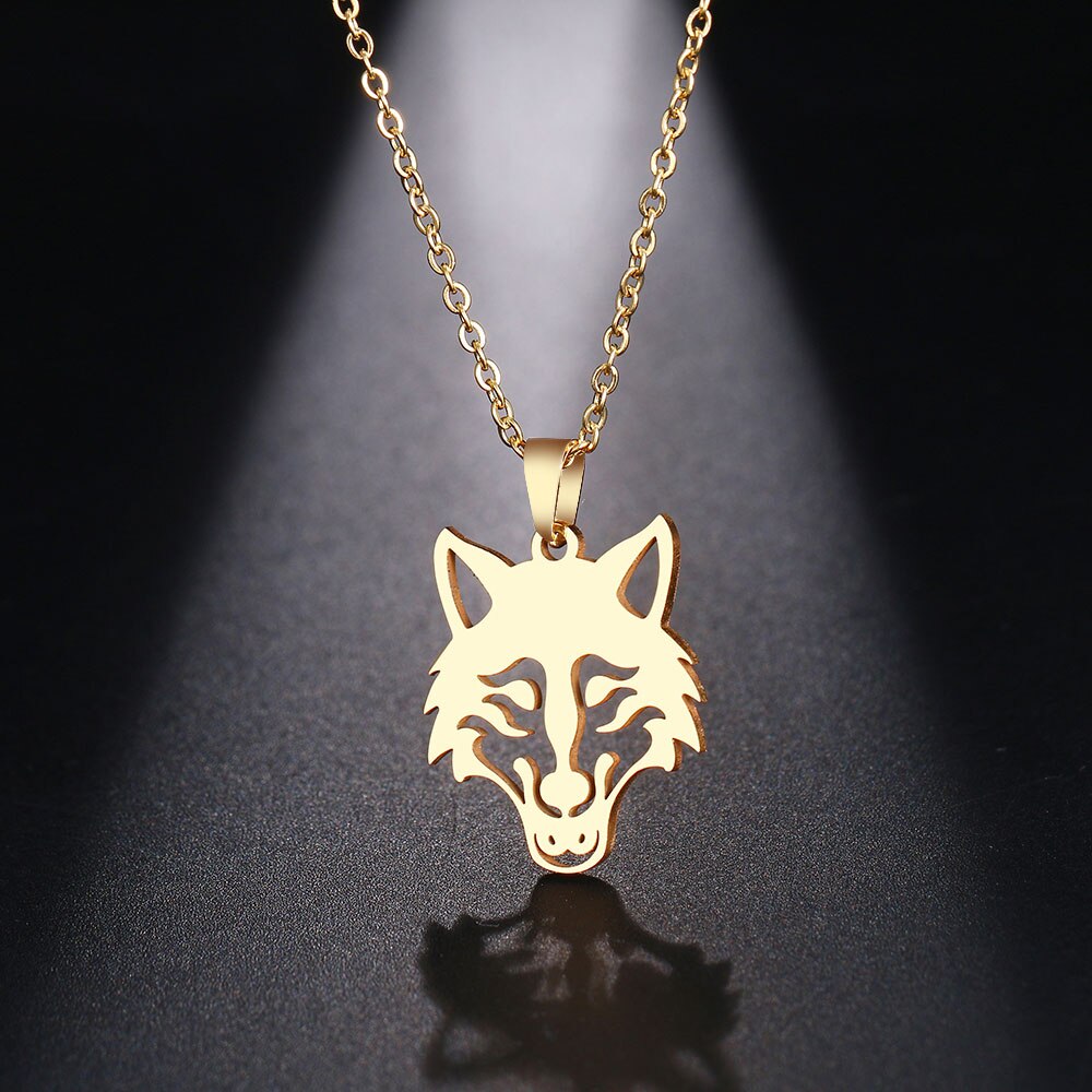 DOTIFI-collar de acero inoxidable para mujer y hombre, Gargantilla con cabeza de Lobo, colgante, joyería de compromiso: Color dorado