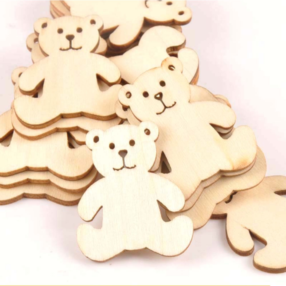12 pieces of small bear pattern woodwork DIY crafts scrapbook home decoration natural wooden ornaments and accessories