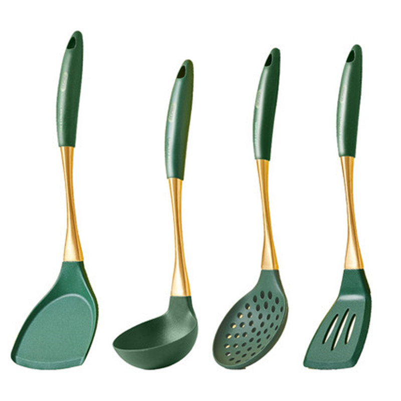 Green Silicone Cooking Tool Stainless Steel Handle Spatula Soup Spoon kitchen tools Home Non-stick Kitchen Untensils kitchenware