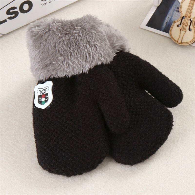 Guantes Invierno Baby Winter Baby Boys Girls Knitted Gloves Warm Rope Full Finger Mittens Gloves For Children Toddler Kids: Black