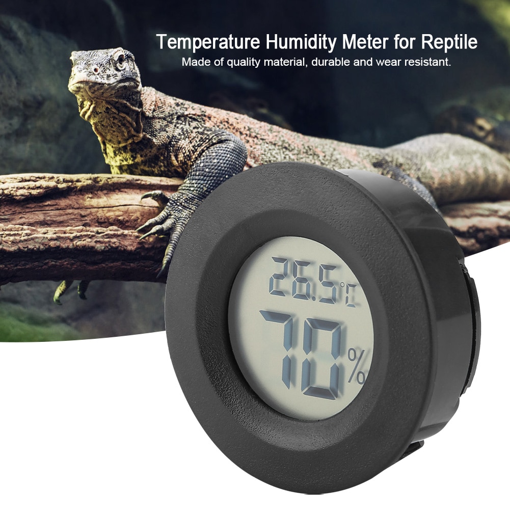 Mini digital lcd termometer hygrometer rund form temperatur fugtighedsmåler til reptilmåler digital termometer
