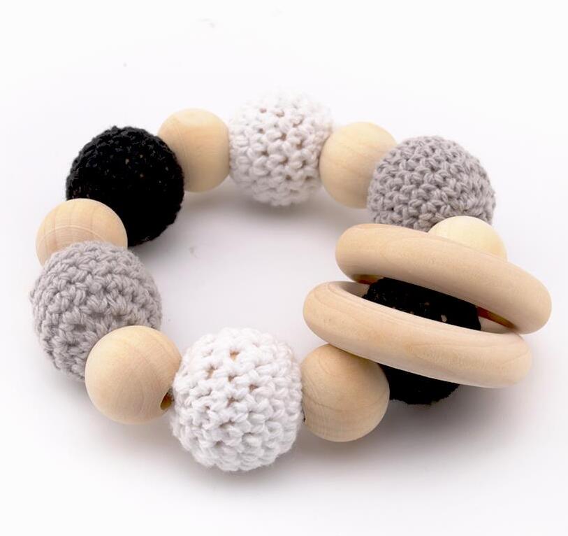 1pc Baby Rassel Holz Runde Perlen Häkeln Perlen Baby Armbänder Holz Zahnen Spielzeug DIY Handwerk Zubehör Kauen Spielzeug: type 1