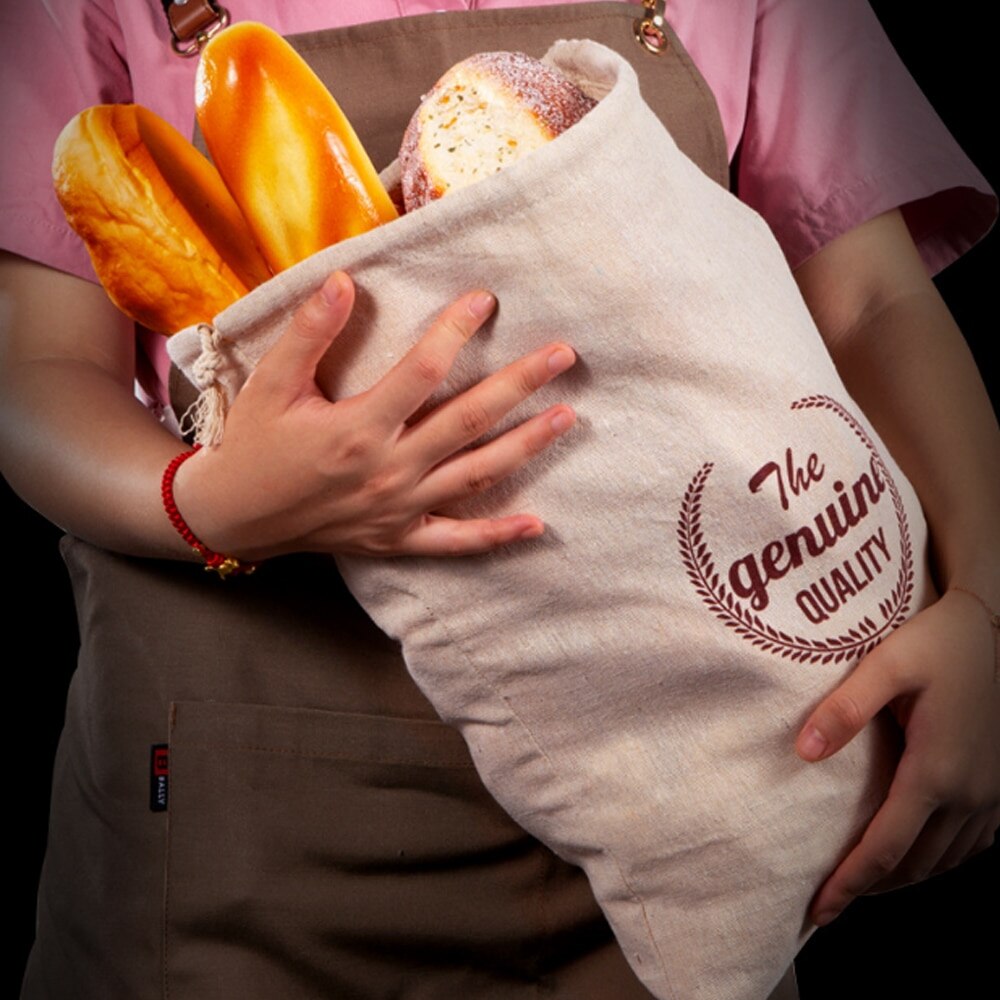 Linen Bread Bag Reusable Homemade Artisan Bread Storage Bag French Baguette Drawstring Bag Kitchen Storage