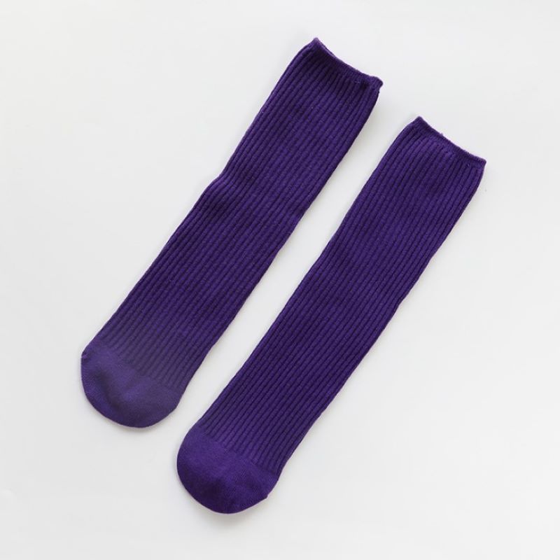 Mode Snoep Kleur Sokken Meisjes Kniehoge Lange Sok Effen Kleur Sokken Jongen Meisje Kinderen Sokken Voor Volwassen: purple