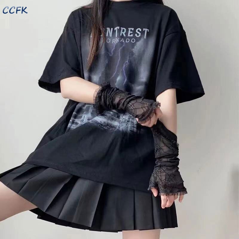 E-dziewczynka Harajuku punk czarny pająk sieć rękawiczki bez palców Cosplay kobiety gotyckie koronki siatki rękawiczki Halloween grunge Emo akcesoria