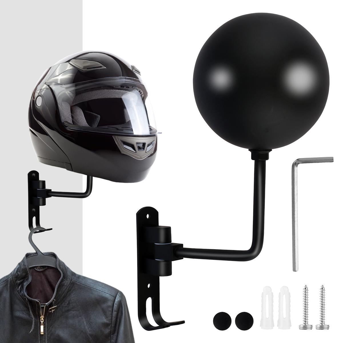 Motorradhelmständer 180 ° Rotierender, ein der Zauberstab montierter Helmständer mit Doppelhaken, Fahrradhelmständer, Präsentationsständer, abnehmbar: Schwarz