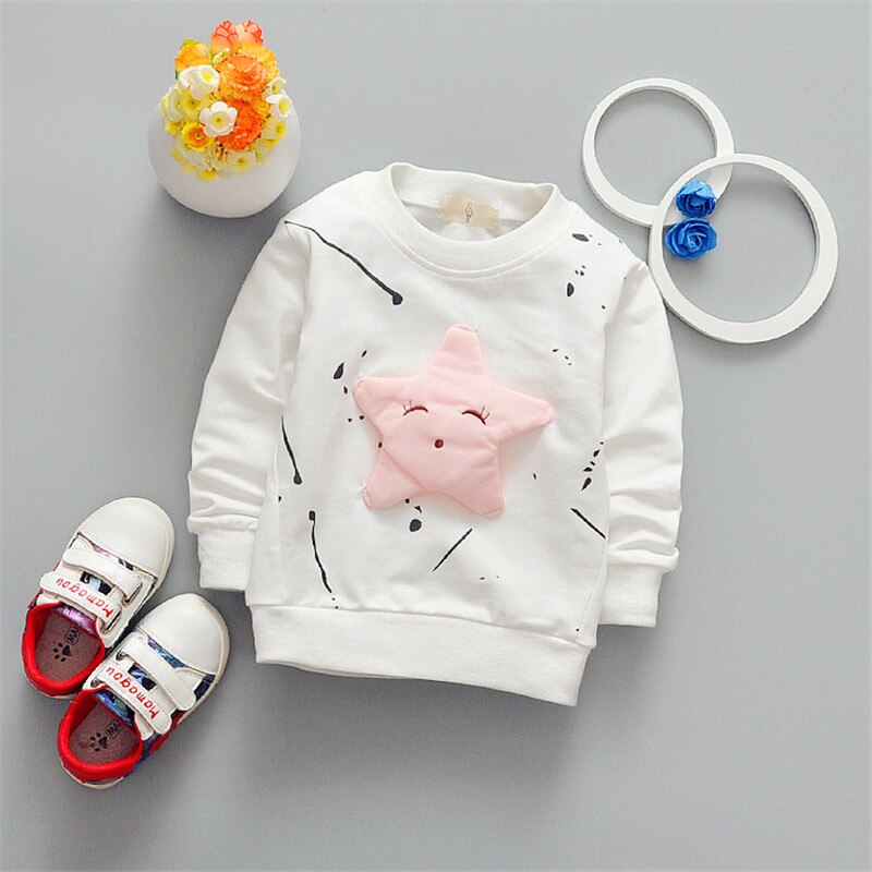 enfants garçon dessin animé à manches longues T-shirt tout match veste sourire visage étoile enfants vêtements bébé fille vêtements: white / 4T