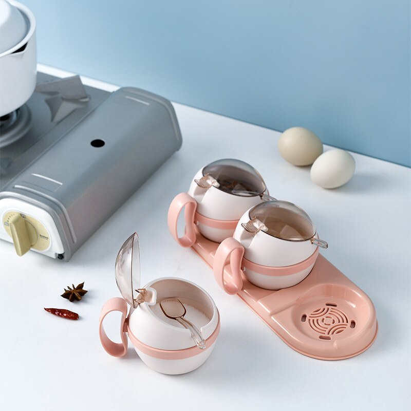 Spice Jar Set Salt Sugar And Pepper Shakers Kitchen Seasoning Box Condiment Organizer Spices Rack Storage jars with Spoon lid