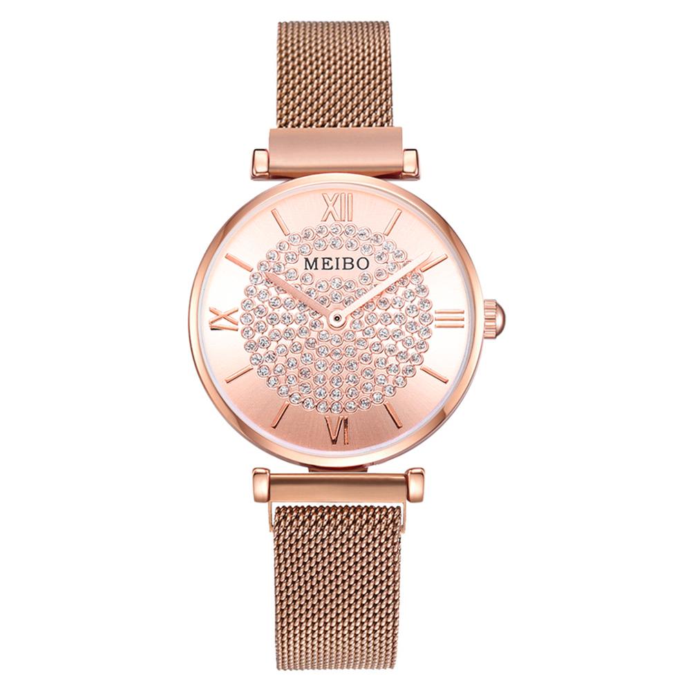 Luxe dameshorloges met strass, roségouden magnetische dameshorloges voor dames, armbandhorloge, damesklok, relogio feminino: Roos