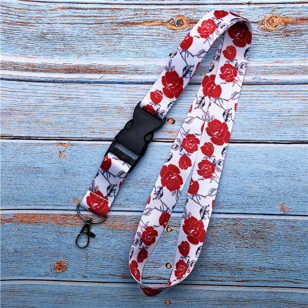 Small Fresh Leaves Neck Strap Lanyards for Key Neck Strap For Card Badge Gym Key Chain Lanyard Key Holder DIY Hang Rope Keychain: red flower