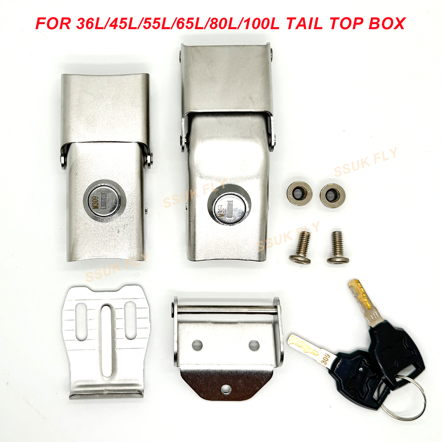 25L 32L 36L 45L 55L 65L 80L 100L Motorcycle Top Box Lock Rear Trunk Cylinder Core Tail Box 2 Keys Upper Lower Locks Accessories: Red