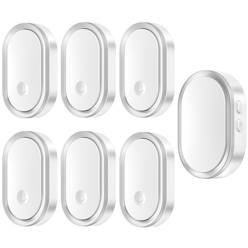 CACAZI Willkommen Drahtlose Türklingel Wasserdicht 300M Fernbedienung 6 Taste 1 Empfänger Smart LED Licht Hause Tür Ring Glocke Elektronische: silver  6x1 / EU