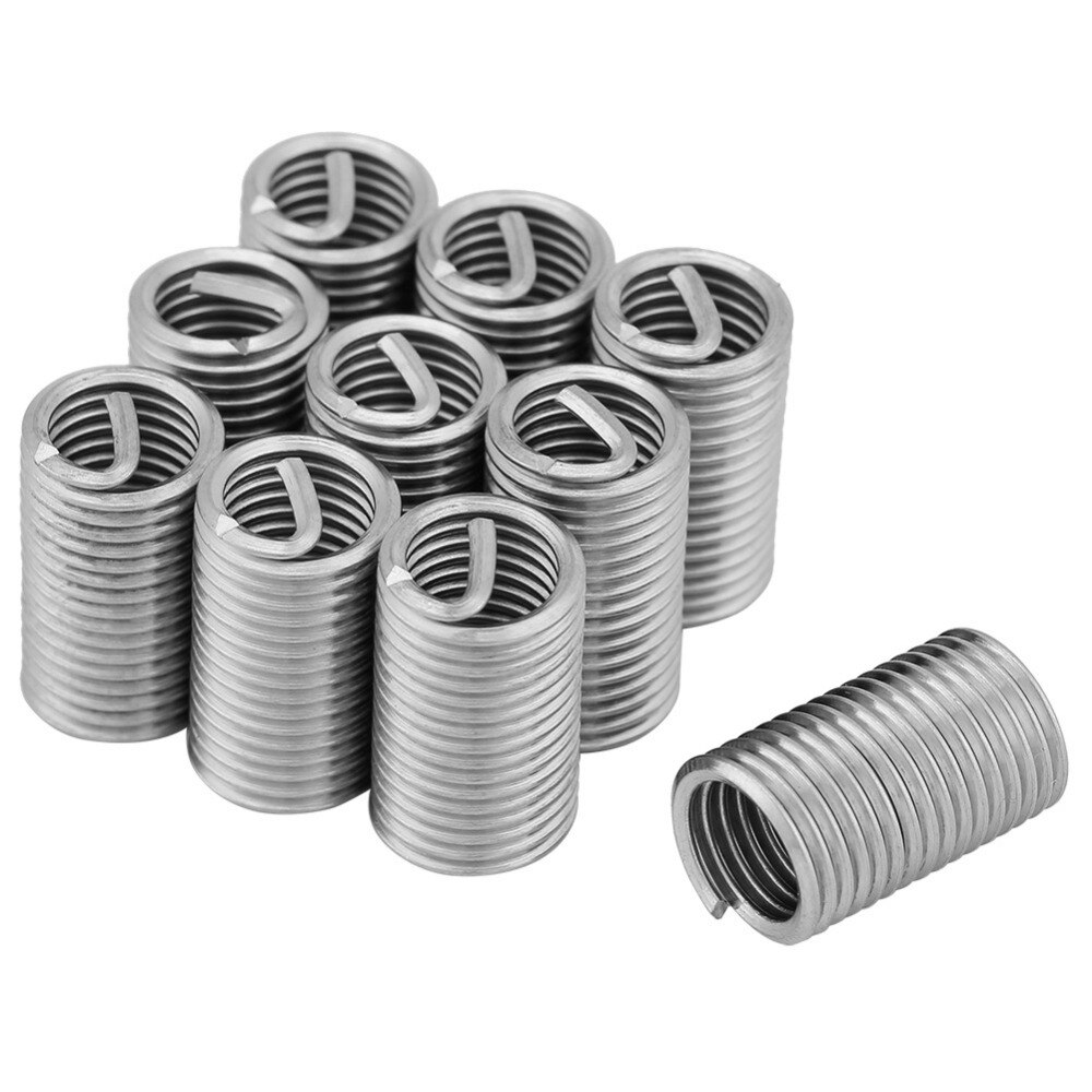 10pcs M8x1.25x3D Wire Thread Repair Insert 304 Stainless Steel Threaded Inserts Thread Repairing Tools Kit Fastener Hardware