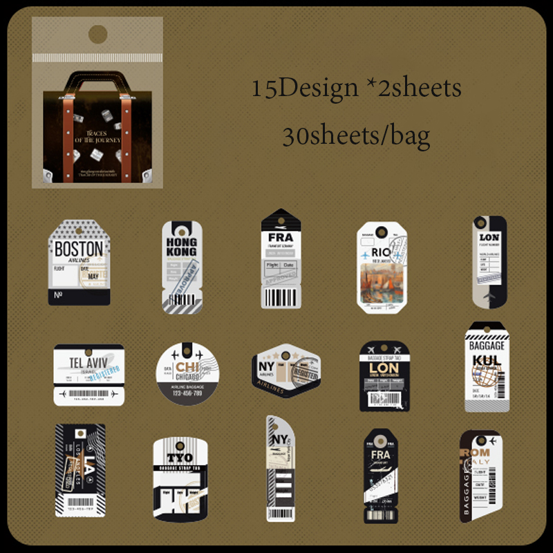 Pegatinas 30 hojas/bolsa, etiquetas de viaje, pegatinas de tarjetas duras, manual de papelería para bricolaje, hecho a mano y decoración de diario de recortes: Blanco