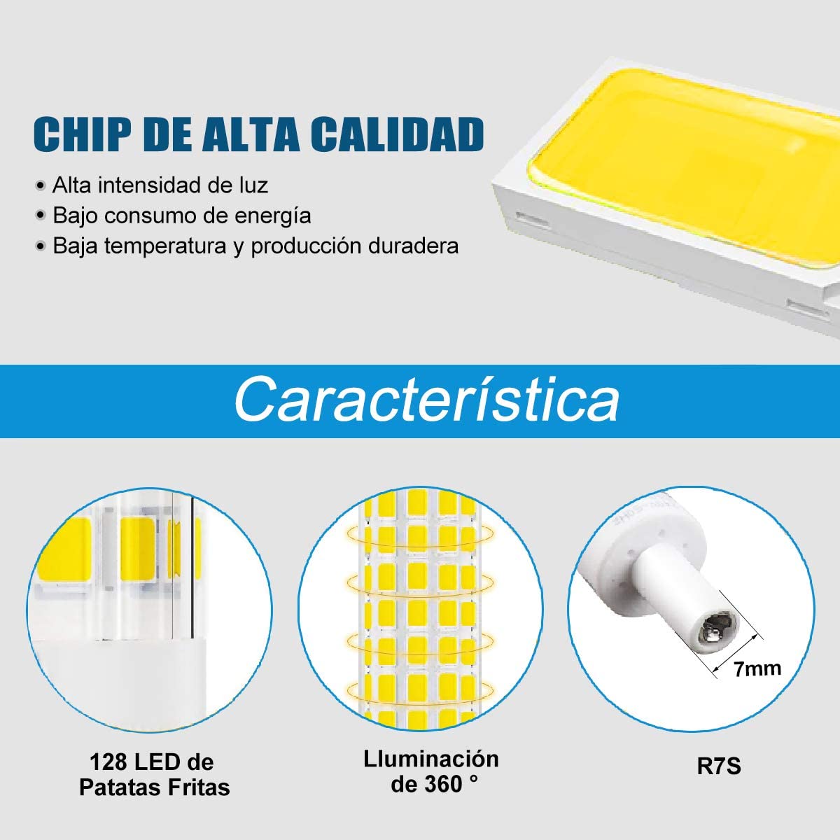 ExtraStar® Bombilla LED R7S 118mm 8W (Equivalente 80W), LED R7S Luz Fría,Neutra, Cálida, 800LM, 360° Ángulo de Haz, Pack 2/6