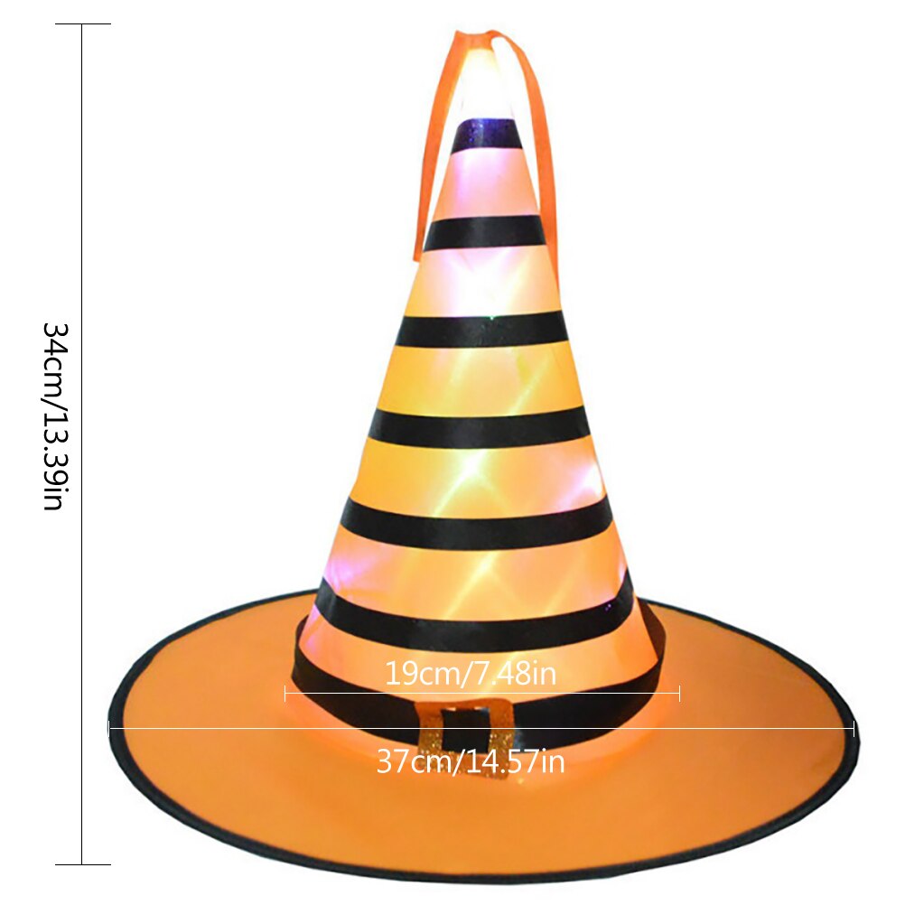 2 stuks halloween heksenhoeden met led-licht, gloeiende heksenmutsen, hangende halloween decoratie, heksenhoeden voor volwassenen en kinderen.