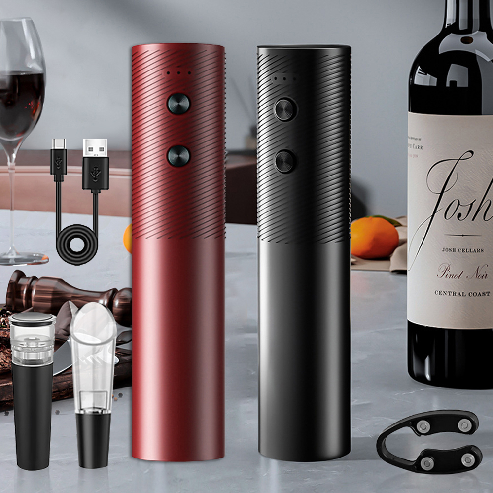 Set apribottiglie elettrico ricaricabile per vino Cavatappi automatico per vino rosso Ricarica USB Apribottiglie Utensili per vino Prodotti da cucina ﻿