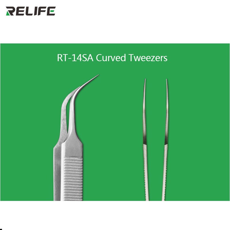 Sunshine Relife RT-14SA Gebogen Pincet Rechte Tip Anti-Statische Precisie Roestvrij Staal Tang Telefoon Pc Reparatie Handgereedschap