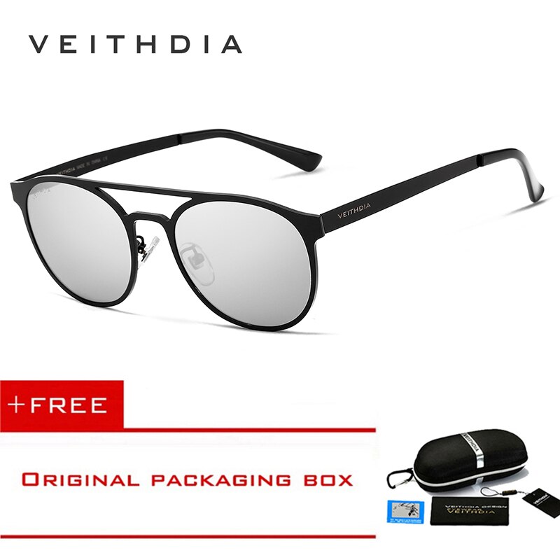 VEITHDIA, gafas de sol Unisex de acero inoxidable polarizadas UV400, gafas de sol redondas Vintage para hombre, accesorios para gafas para hombre 3900: Plata