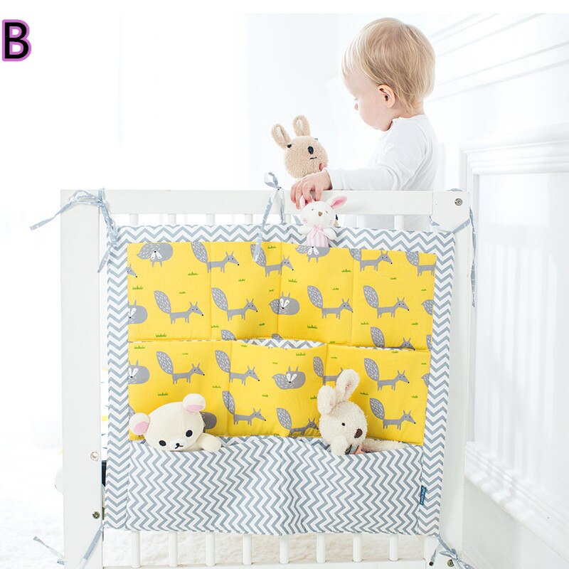 Sac de rangement de dessin animé, sac de rangement suspendu, lit bébé, marque, organisateur de berceau en coton, poche à jouets pour couches, ensemble de literie de berceau: B