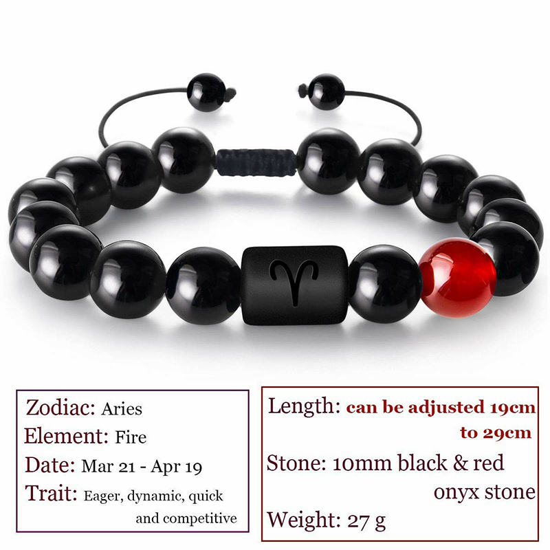 8mm naturlige svarte onykssteiner stjernetegn armbånd horoskop armbånd for kvinner menn vennskapssmykker