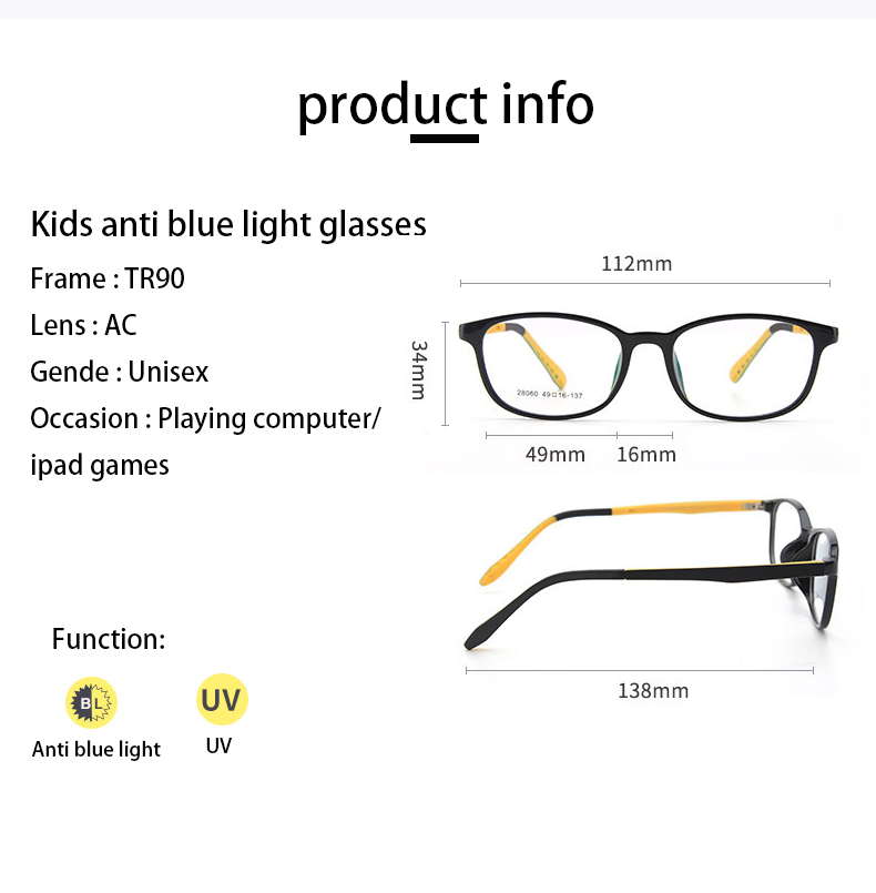 Anti blåt lys blokerende børn briller børn optisk ramme dreng piger computer gennemsigtig reflekterende briller  uv400