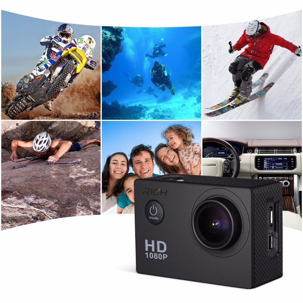 Actie Camera Fiets Motorfiets Helm Camera Onderwater Duiken Waterdichte Hd Hoofd Bike Cam 1080P Mini Camera Recorder