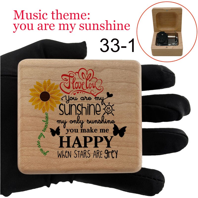 You are my sunshine music box wind up mechanical love quotes print wood dad birthday party family for wife Son Daughter: Green