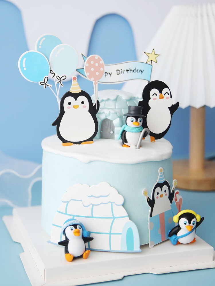 Décoration de gâteau joyeux anniversaire, chapeau de pingouin, flocon de neige, Igloo, Cupcake, cuisson, drapeau de fête, décor de gâteau pour réception pour bébé, de noël