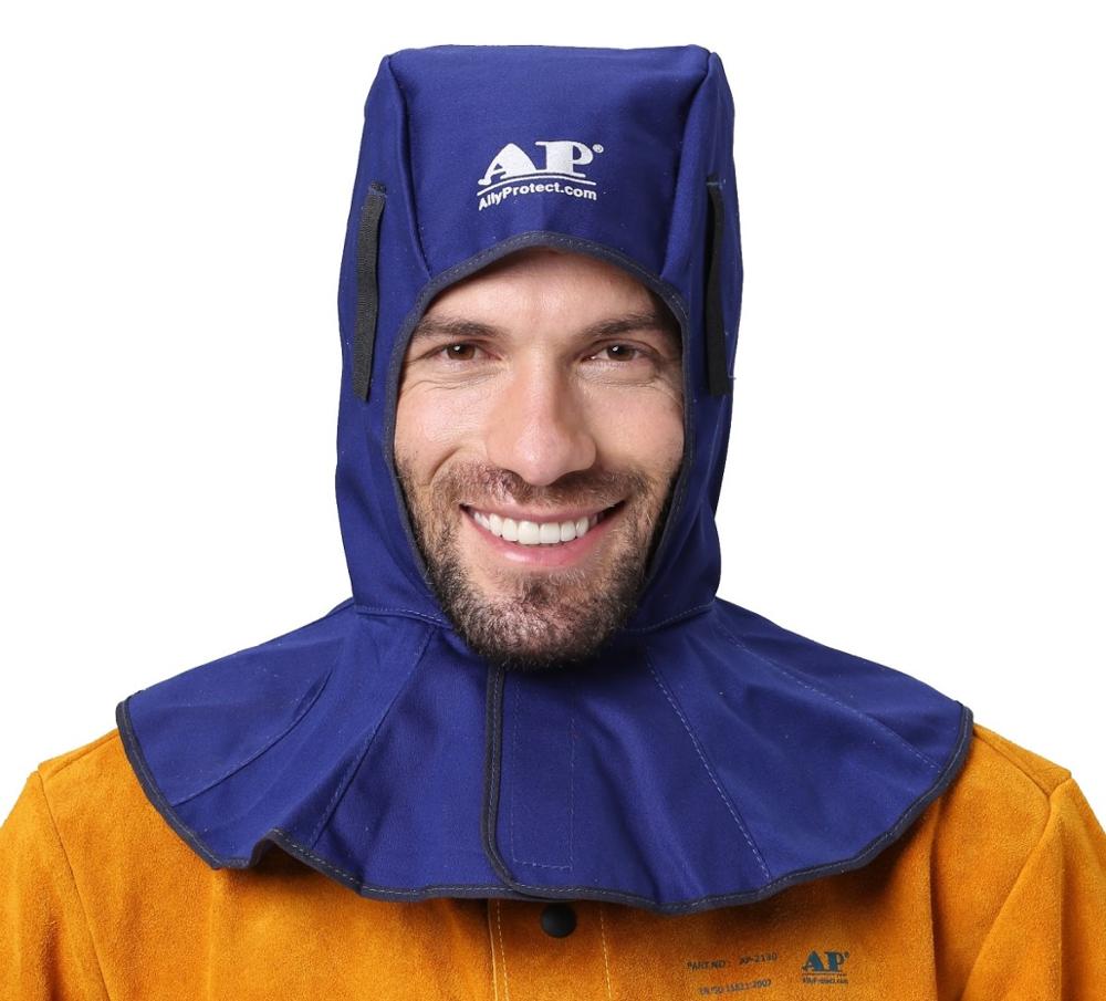 Welding Hood Washable Flame Retardant Fabric Cotton CE Certificated Worker Safety Welding Hood Welding Cap Welding Hat: Blue