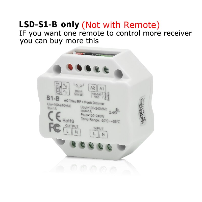 Triac LED Dimmer 220V 230V 110VAC 2.4G PK1/Wifi Remote Control Brightness adjustment for Single Color LED dimmable light bulb: LSD-S1-B Only