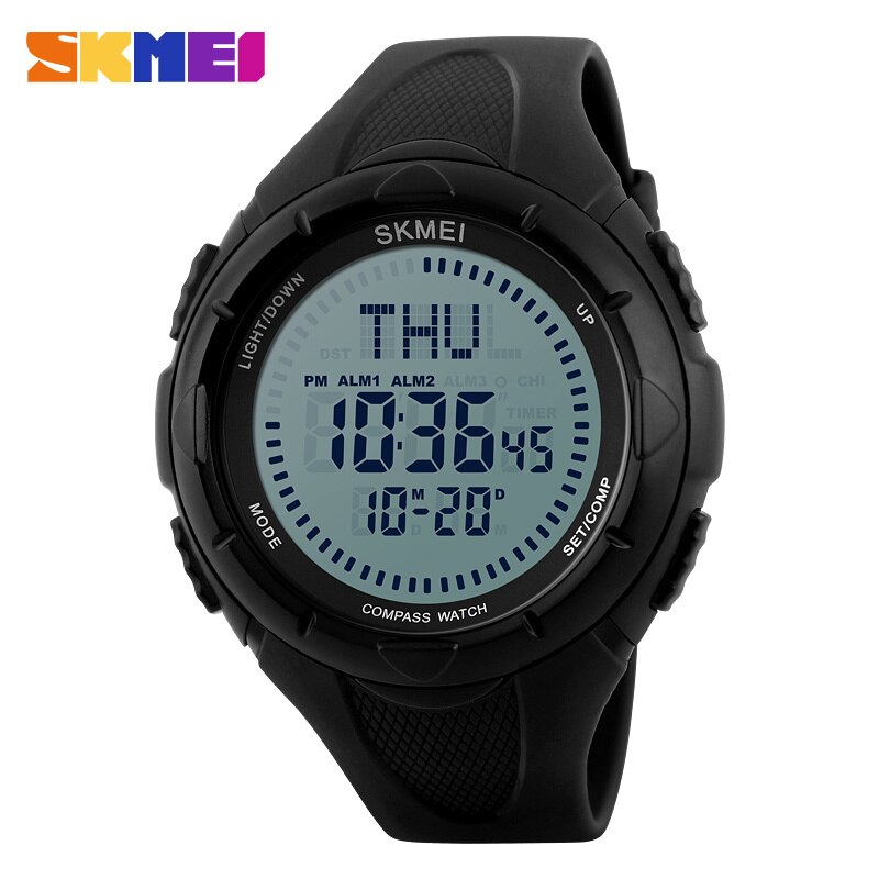 Relojes de pulsera digitales SKMEI 1232 para hombre, brújula, relojes con luz mundial, repetidor, alarma de cuenta atrás, reloj deportivo, reloj Masculino: Black